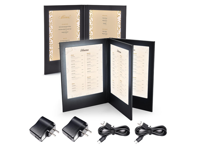 WeChef Set of 2 LED Back Lit Light Menu Holder Cover 2/4 View Fits 8'x11' Paper