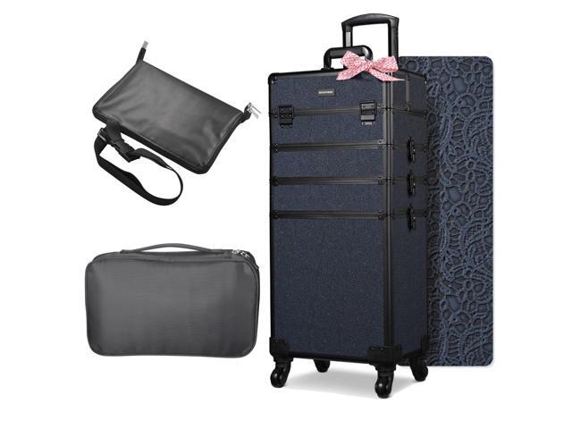 Byootique 4in1 Rolling Makeup Case with Makeup Brush Waist Bag,Professional Cosmetology Case on Wheels for Makeup Artist Travel