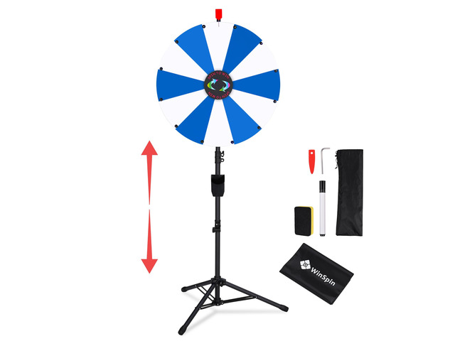 WinSpin 24' Display Prize Wheel White & Blue DIY Floor Stand 12 Slot Modular Custom Spinning Wheel Pop Up Trade Show