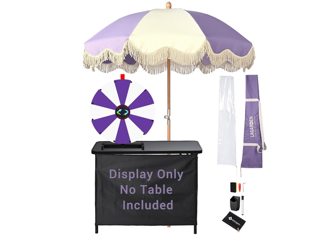 WinSpin 24' Modular Prize Wheel Tabletop with Palm Springs Purple Patio Umbrella for Outdoor Pop-up Shop Craft Booth