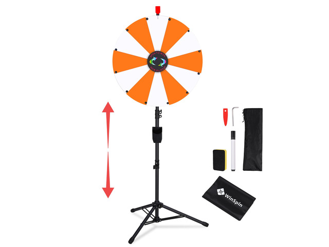 WinSpin 24' Display Prize Wheel White & Orange DIY Floor Stand 12 Slot Modular Custom Spinning Wheel Pop Up Trade Show