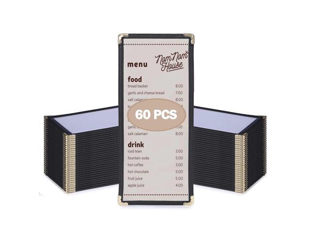 WeChef 60 Pcs Restaurant Menu Covers 4.25 x 11' Single Page 2 View PVC Transparent Menu Sleeves for Wine List Drink Bar