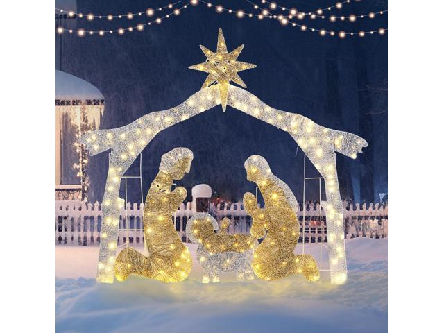 Yescom 6Ft Pre-lit Christmas Nativity Scene Garden Jesus Decoration with 190 LEDs for Patio Yard Garden Party Event Holiday Silver