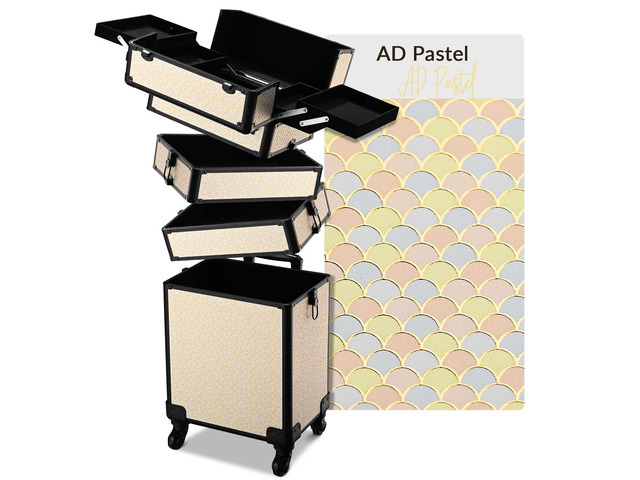 Byootique Rolling Makeup Train Case on Wheels 4in1 Cosmetology Art Deco Pastel
