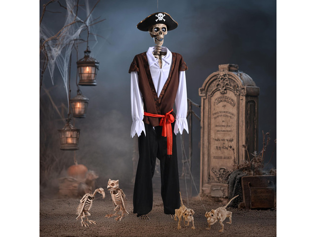 Yescom 5.6 Ft Pirate Captain Skeleton with Vulture & Owl Skeleton Halloween Decoration 2026