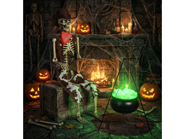 Yescom 5.6 Ft Life Size Cowboy Skeleton with Witches Cauldron Pot on 31' Tripod Halloween Decoration Party 2026