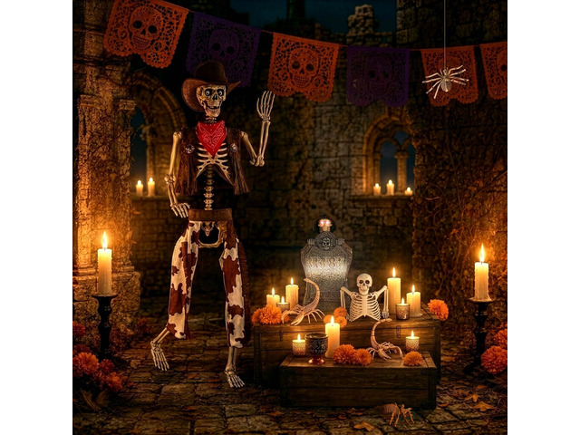 Yescom 5.6 Ft Cowboy Skeleton with Halloween Tombstone Half Skeleton 2 Spider 2 Scorpion Party Decorations 2026