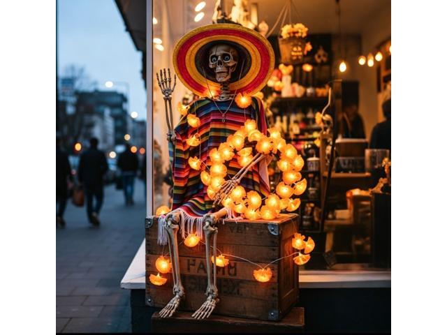 Yescom Life Size Skeletons 5.6ft w/ 10FT 20 LEDs Marigold Fairy Lights Halloween