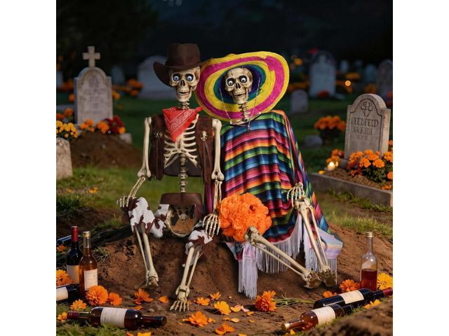 Yescom 2 Pack Life Size Skeleton Decorations Fully Posable Halloween Yard Décor