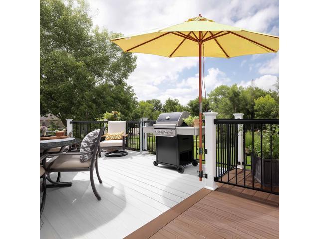 Yescom 9ft Solid Wood Patio Umbrella with Heavy Duty Deck Corner Mount Kit Bracket & Pulley System for Backyard BBQ Gathering, Creamy Butter Yellow