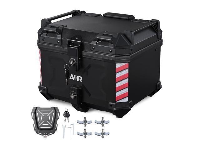 AHR 45L Motorcycle Cargo Box w/ Quick Release Base Motorcycle Tail Box Corner Guards Carry Handles for Touring Daily Commute ABS w/ Black Coating