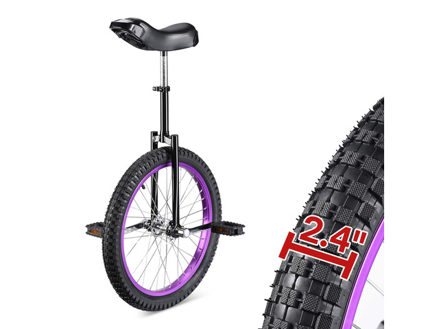 Yescom 20 Inch Mountain Unicycle for Adults and Teens, 2.4' Wide All-Terrain Tire Single Wheel Bike, Purple Rim