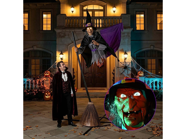 Yescom 9Ft Animatronics Flying Witch Hovering Broom Animated Halloween Outdoor Decoration Motion Activated AC 110-240V 2026 Party Outdoor Decor
