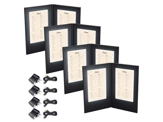 WeChef LED Backlit Menu Holder Cover Folding Cover Fits A5 Size 5.8'x8.3' 4 Pack