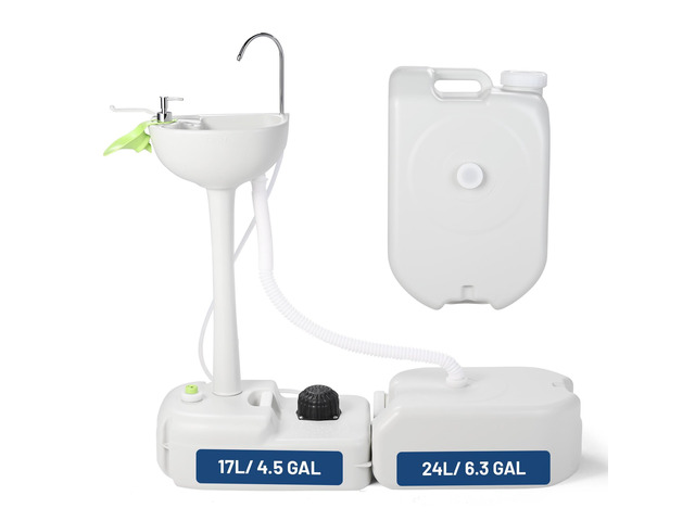Yescom 17L Portable Camping Sink w/ Pump & 2 Pcs 24L Water Tank, Small Handwashing Station For RV Travel Outdoor Party