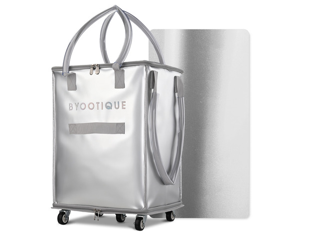Byootique 70L Foldable Tote Bag on 5 Wheels 3 Carrying Ways for Shopping Silver