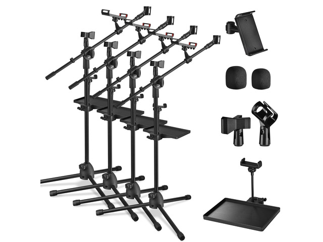 Yescom Microphone Stand with Storage Tray 31'-53' Height Widened Base Phone Holder for Music Studio 4 Packs