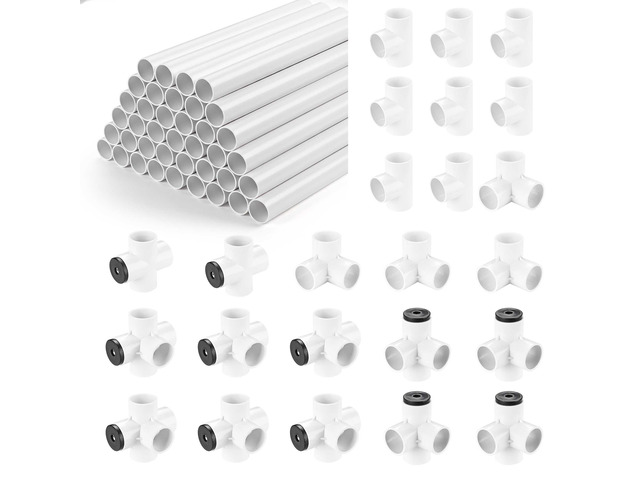 Yescom 39Pc 32mm DIY PVC Pipe Sch 40 with 2/3/4 Way Fitting Furniture Grade