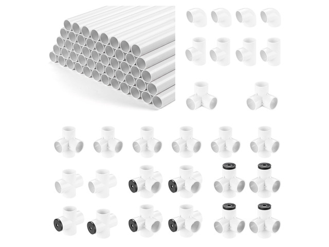 Yescom 50Pc 32mm DIY PVC Pipe Sch 40 with 2/3/4 Way Fitting Furniture Grade