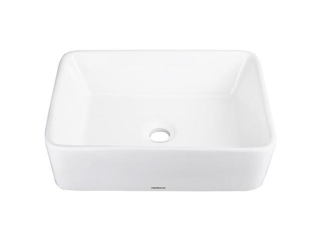 Aquaterior 19-2/7'x15'x5-1/8' Rectangle White Porcelain Ceramic Bathroom Sink w/ Free Chrome Drain