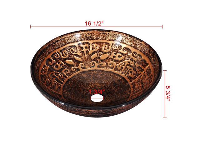 Tempered Glass Round Vessel Sink Antique Totem Pattern Above Counter Bathroom Vanity Bowl Basin