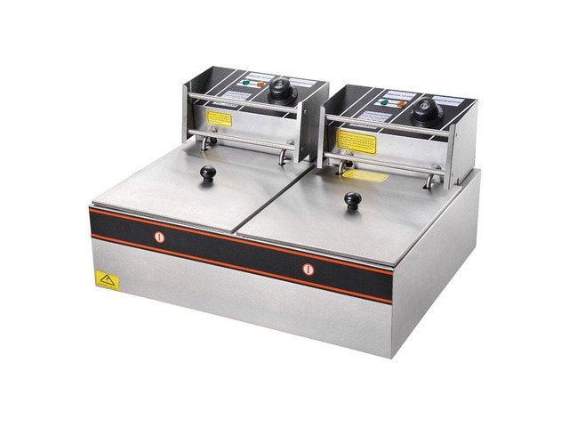 24L 5000W Stainless Steel Electric Deep Fryer Countertop Dual Tank Basket Commercial Restaurant