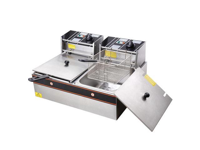 24L 5000W Stainless Steel Electric Deep Fryer Countertop Dual Tank Basket Commercial Restaurant