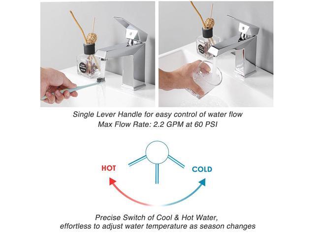 Aquaterior Contemporary 1 Hole Bathroom Square Faucet Vanity Sink Cold & Hot Water Chrome DIY