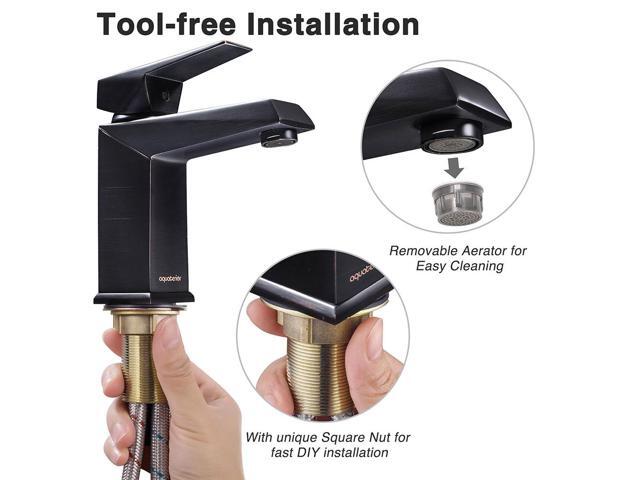 Aquaterior Contemporary 1 Hole Bathroom Square Faucet Vanity Sink Cold & Hot Water ORB DIY