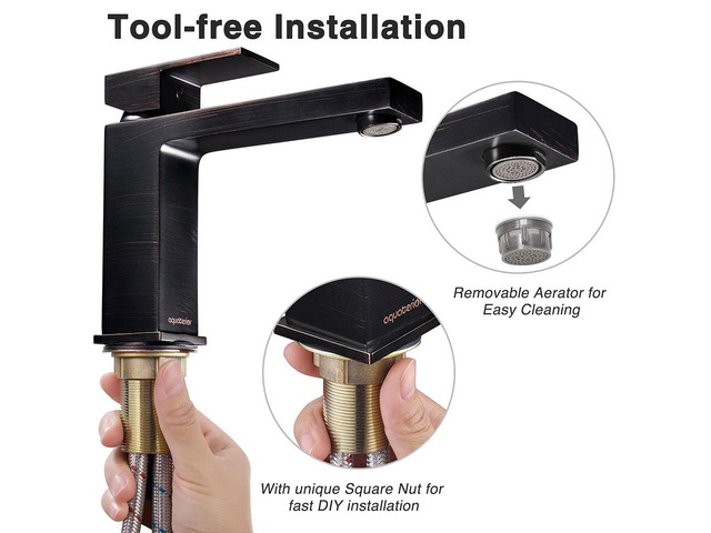 Aquaterior Modern 1 Hole Bathroom Square Faucet Vanity Sink 1 Handle Cold & Hot Water Tap ORB DIY
