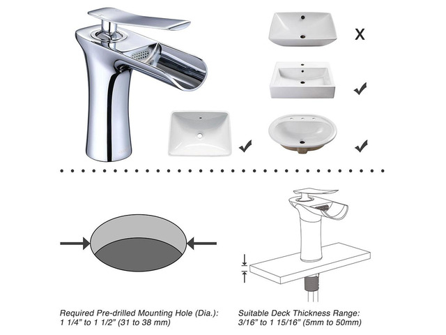 Aquaterior Single Handle Bathroom Faucet Waterfall Spout Mixer Tap Basin Lavatory Faucet Chrome (CUPC NSF)