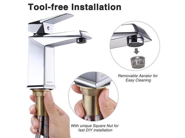 Aquaterior Contemporary 1 Hole Bathroom Square Faucet Vanity Sink Cold & Hot Water Chrome DIY