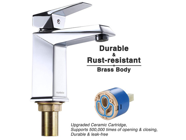Aquaterior Contemporary 1 Hole Bathroom Square Faucet Vanity Sink Cold & Hot Water Chrome DIY
