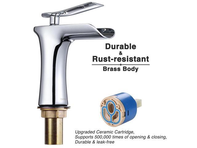 Aquaterior Single Handle Bathroom Faucet Waterfall Spout Mixer Tap Basin Lavatory Faucet Chrome (CUPC NSF)
