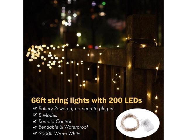 Yescom LED String Light 66' Battery Operated Starry Fair Rope Lamp 8 Modes Remote Christmas Wedding