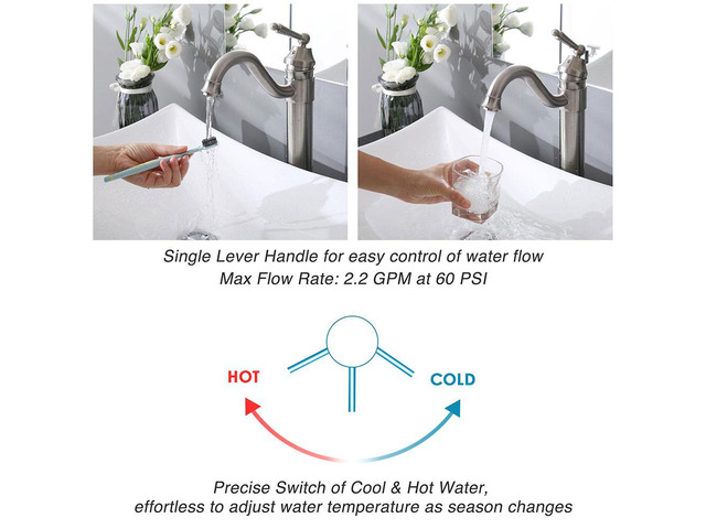 Bathroom Lavatory Vessel Sink Faucet Swivel Spout Brushed Nickel