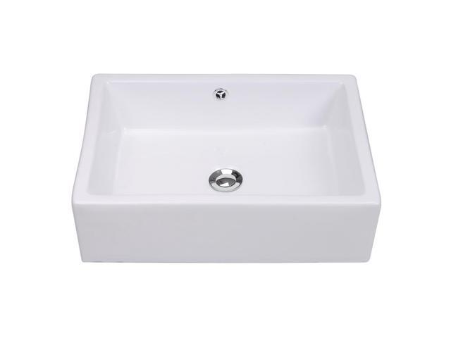 Aquaterior 20-2/7'x14-1/4'x6' Rectangle White Porcelain Ceramic Bathroom Sink w/ Free Chrome Drain and Overflow