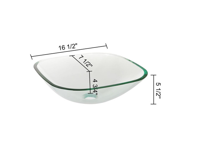 Bathroom Tempered Glass Vessel Sink Natural Clear Square Shape Transparent Basin