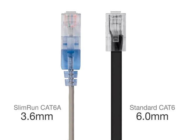 Monoprice SlimRun Cat6A Ethernet Patch Cable - Network Internet Cord - RJ45, Stranded, UTP, Pure Bare Copper Wire, 30AWG, 6in, Gray, 10-Pack