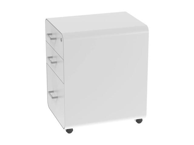 Monoprice Round Corner 3-Drawer File Cabinet - White With Lockable Drawer - Workstream Collection