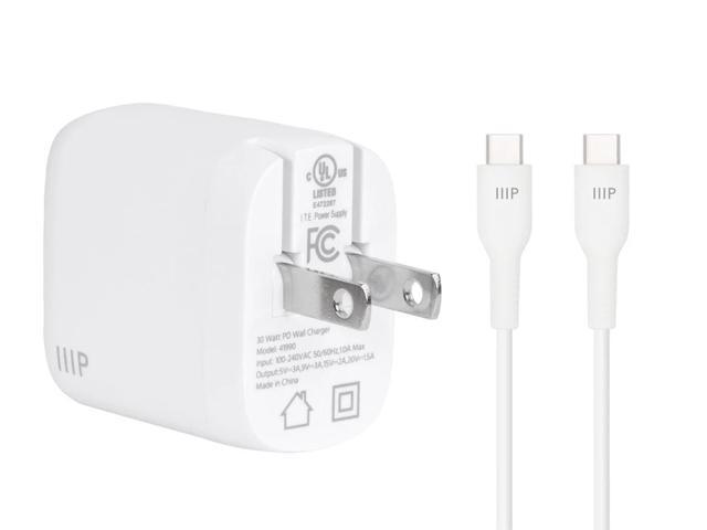 Monoprice iPad Pro Charging Bundle - 30W 1-port PD GaN Technology Foldable Wall Charger and 1.8m (6ft) Fast Charge USB-C