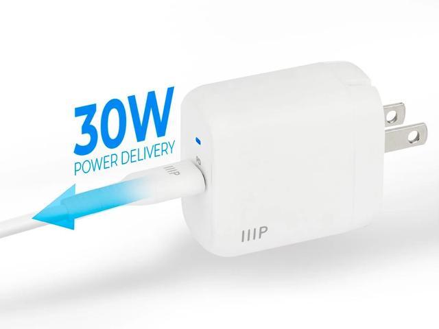 Monoprice iPad Pro Charging Bundle - 30W 1-port PD GaN Technology Foldable Wall Charger and 1.8m (6ft) Fast Charge USB-C