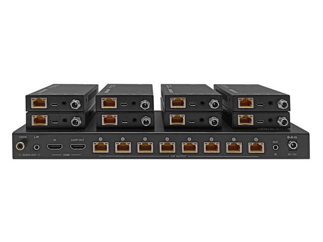 Monoprice Blackbird 4K HDMI 2.0 1x8 Splitter Extender Complete Solution Kit- 18Gbps, HDR, 4K@60Hz, YCbCr 4:4:4, HDCP 2.2, Cat6/6a/7 with IR, Loop...