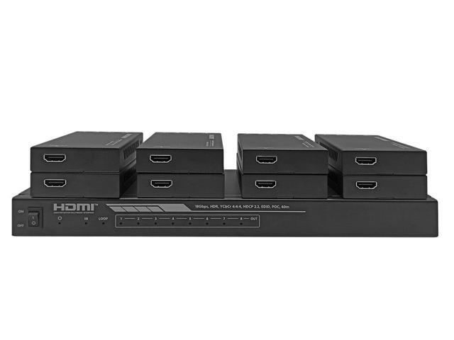Monoprice Blackbird 4K HDMI 2.0 1x8 Splitter Extender Complete Solution Kit- 18Gbps, HDR, 4K@60Hz, YCbCr 4:4:4, HDCP 2.2, Cat6/6a/7 with IR, Loop...