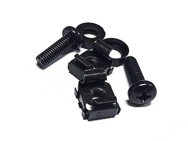 Monoprice M6 x 16mm Server Rack Mount Cage Nuts, Screws and Washers (50 sets) Zinc Plated, Black, For Cabinet or Server Racks Tapped with 12/24...