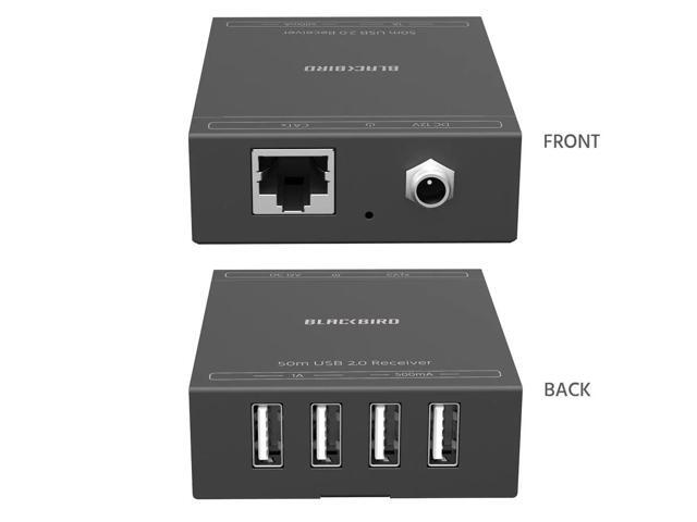 Monoprice Blackbird 4-Port USB 2.0 Extender Over Cat5e/6 - 50 Meters (164 Feet) Plug and Play, No Driver, For Windows, MacOS, Android, Linux