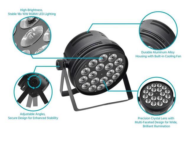 Monoprice 18x 10-Watt RGBW 4-in-1 LED Flat Par Stage Light For Bands, DJs, Banquets, Weddings - Stage Right Series