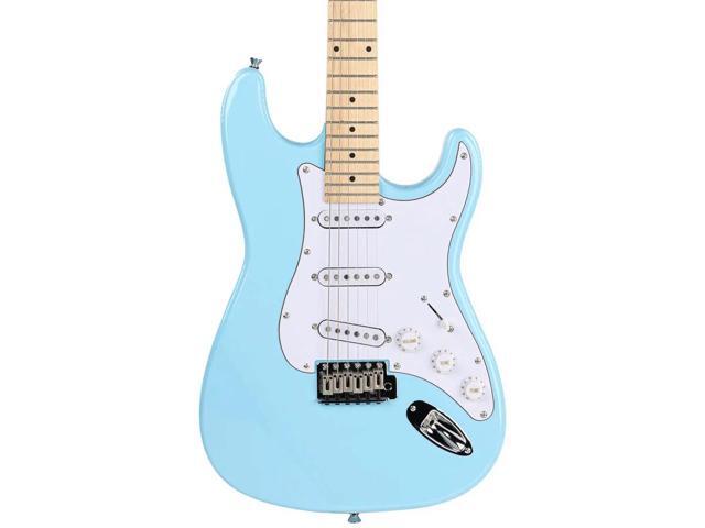 Monoprice Cali DLX Plus Solid Ash Electric Guitar Wilkinson Bridge and Pickups, with Gig Bag, Right Orientation, Light Blue with Maple Fretboard...