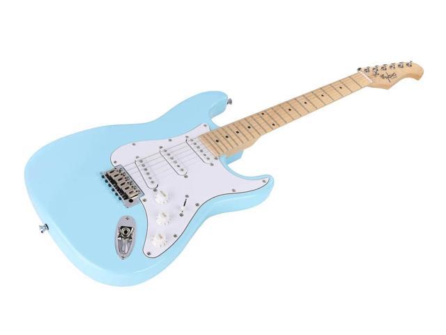 Monoprice Cali DLX Plus Solid Ash Electric Guitar Wilkinson Bridge and Pickups, with Gig Bag, Right Orientation, Light Blue with Maple Fretboard...