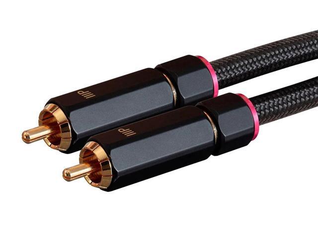 Monoprice Audio Cable - 6 Feet - Black RCA to 2 RCA Pigtail Cable, Male to Male, Gold Plated Connectors, Double Shielded With Copper Braiding -...